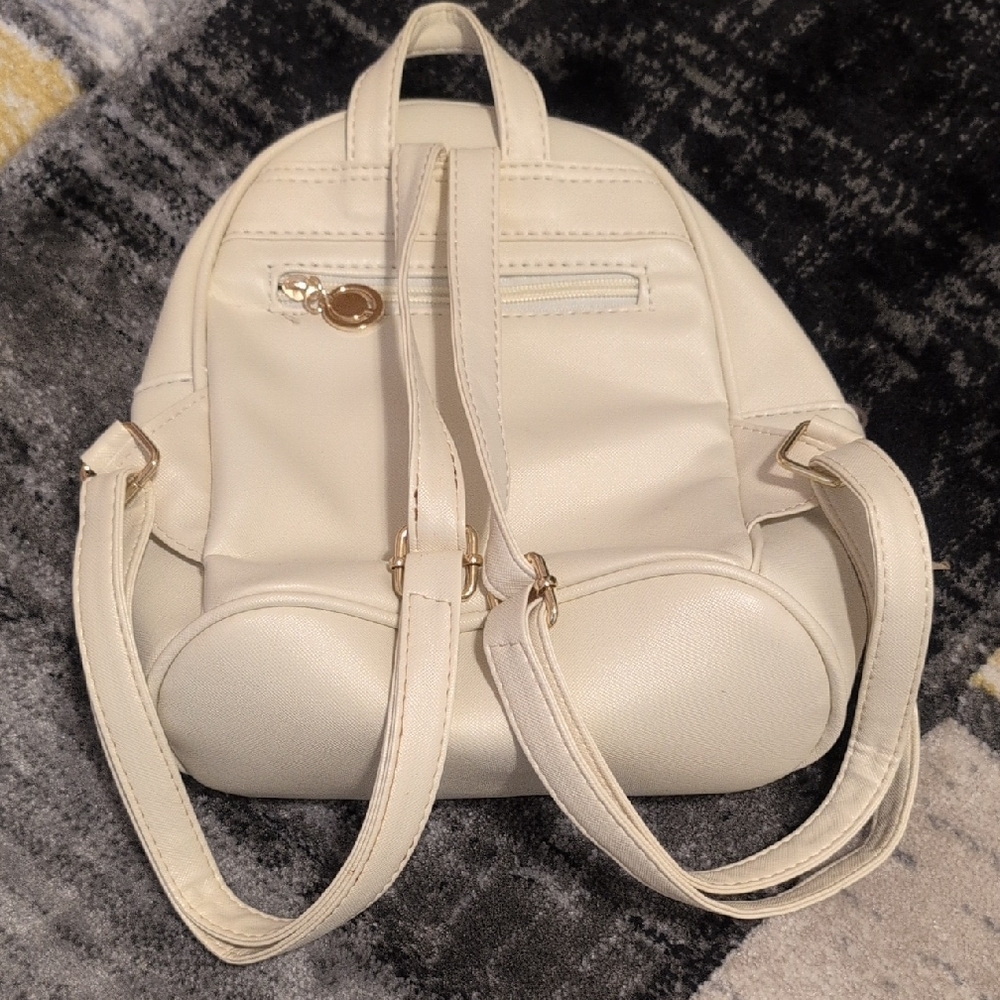White Mini Backpack Purse with Bow Accent - Picture 2 of 8
